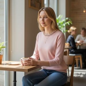 NWT Liz Claiborne Jewel Neck Sweater, Rose Quartz, M